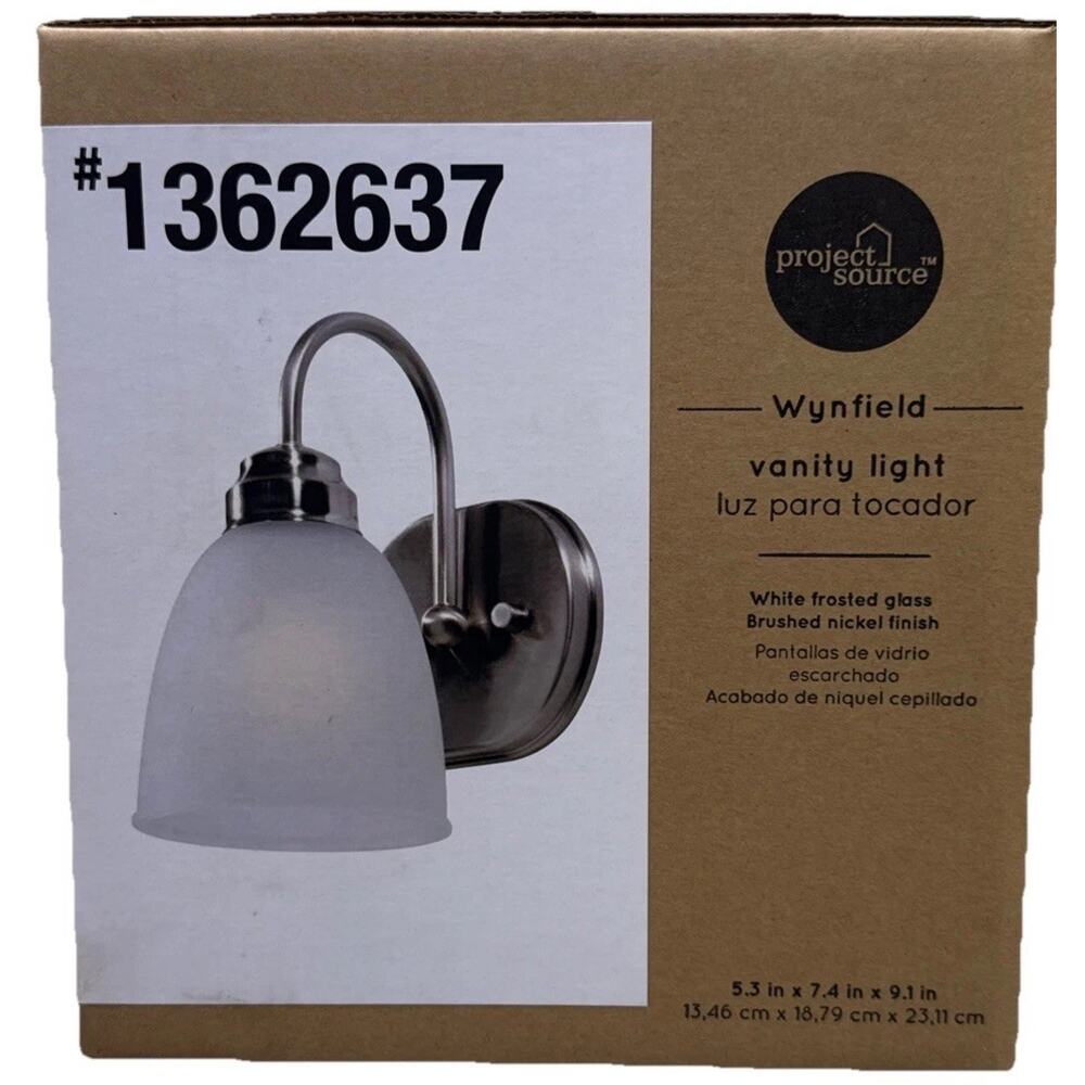 Project Source 1362637 Wynfield Vanity Light Brushed Nickel Finish NEW IN BOX